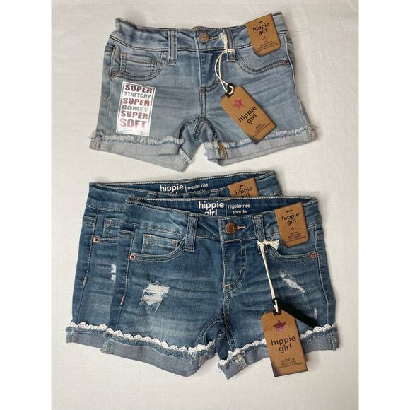Lot of 3 Hippie Girl Denim Midi Rise Distressed Shorts Button Size 4 Blue NWT - Picture 1 of 5